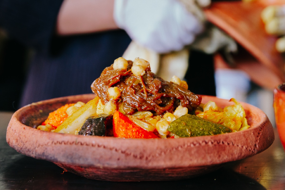 A plated Moroccan dish at Amal Gueliz